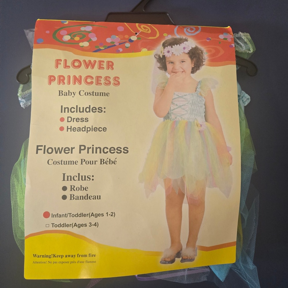 Flower Princess Costume Halloween Toddler Ages 1-2 Dress and Headpiece Rainbow
